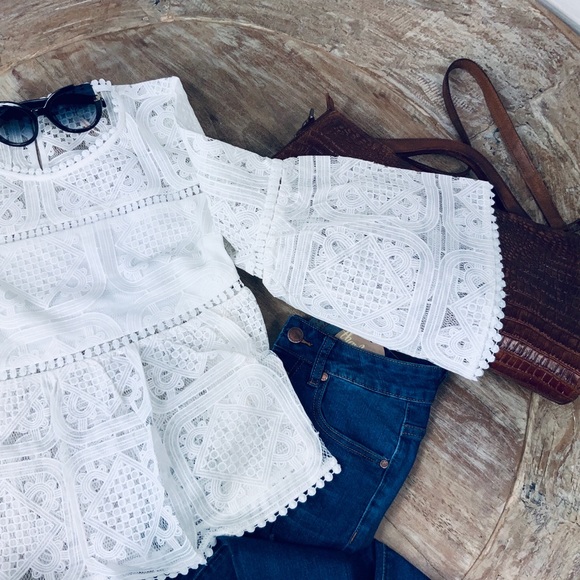 Organza Embroidered Lace Eyelet Top - Picture 6 of 8